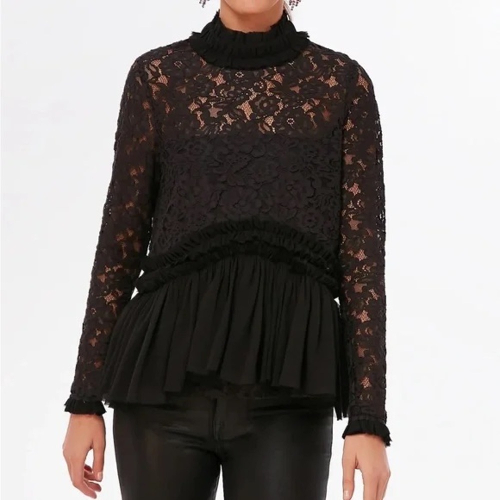 TUCKERNUCK MYLA Elegant Black Lace Women's Top Size XXS Chic Modern Feminine